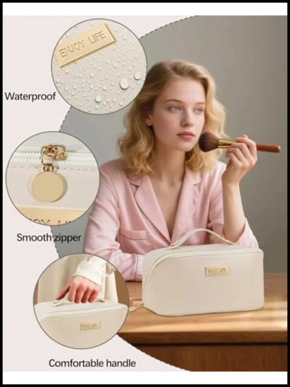 Large Capacity Travel Makeup Bag Waterproof PU Leather Toiletry Organizer